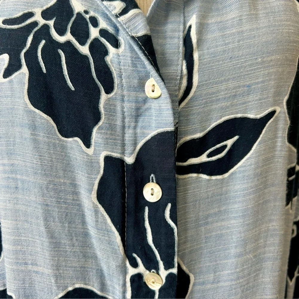 Alembika Blue Floral Wonderful Midi Dress One Pocket Shirt Dress Size 7 US 18-20